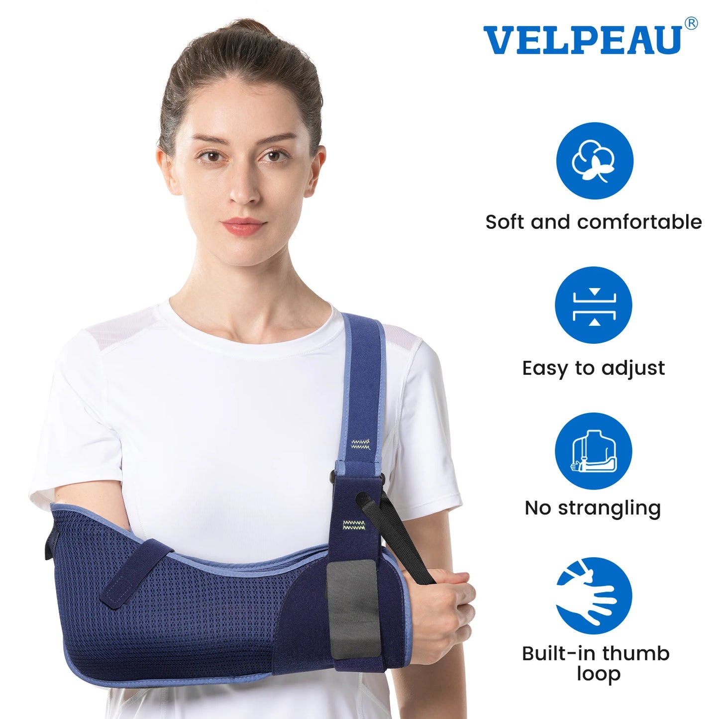 VELPEAU Arm Sling for Elbow Injury, Dislocation, Broken, Rotator Cuff, Medical Shoulde Immobilizer Fits Left and Right Arms
